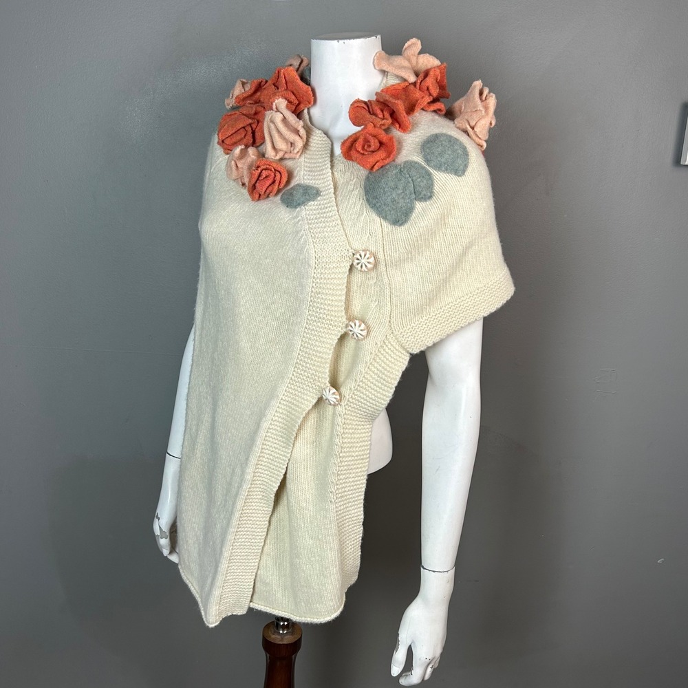 VTG Y2K Sleeping on Snow Anthropologie Wool Wrap Shawl 3D Floral Roses Dickey